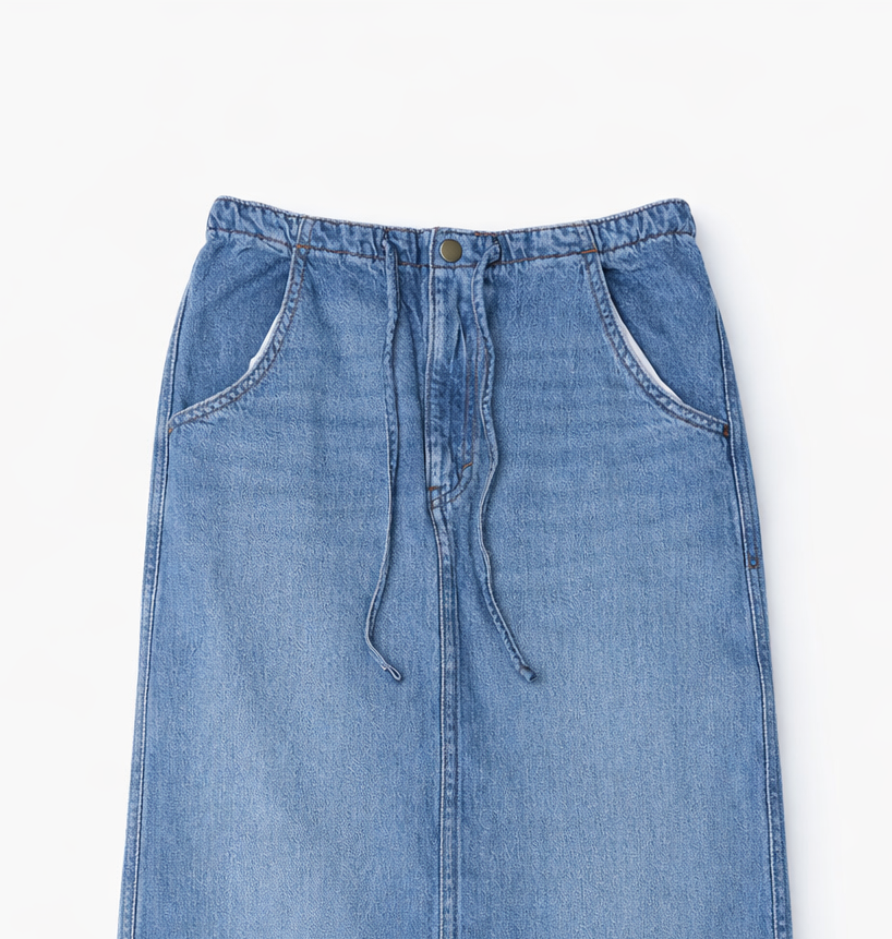 Women's Blue Denim Drawstring Skirt