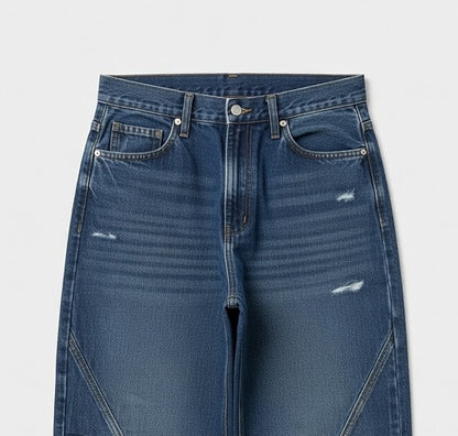 Distressed Panel Jeans Blue - Women's