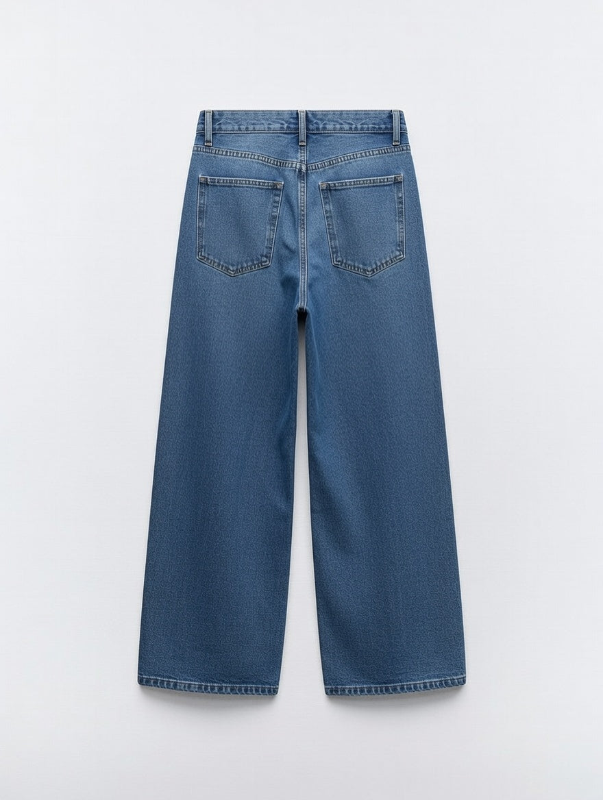 Drawstring Wide Leg Jeans Blue - Women's