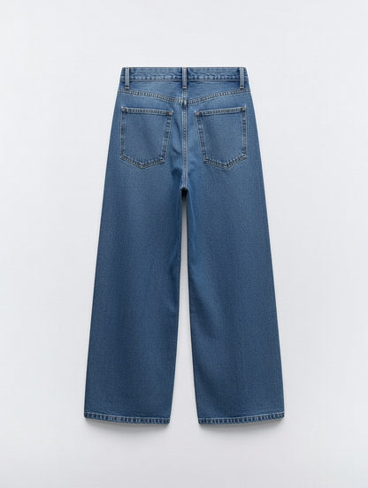 Drawstring Wide Leg Jeans Blue - Women's
