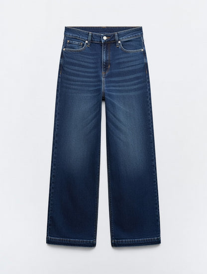 High-Waist Wide Leg Jeans Blue - Women's