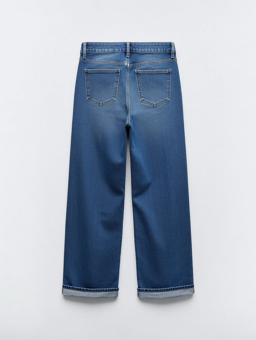 High-Waist Wide Leg Jeans Blue - Women's