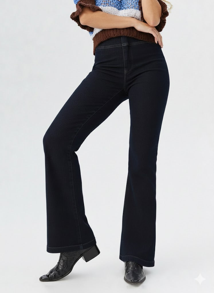 Women's Dark Blue High-Waisted Bootcut Jeans