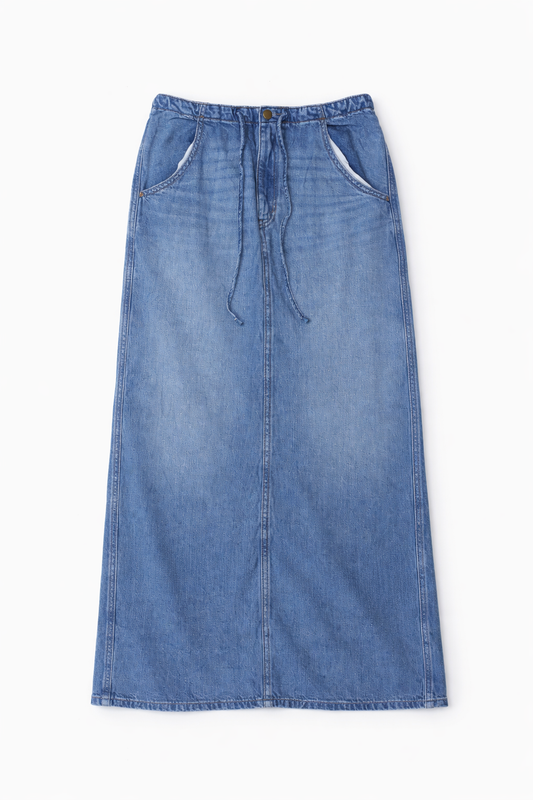 Women's Blue Denim Drawstring Skirt