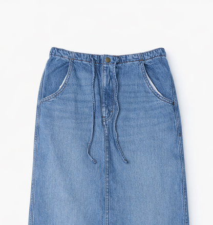Women's Blue Denim Drawstring Skirt