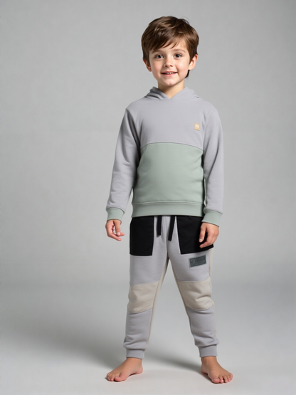Kid's Boys Grey and Mint Casual Tracksuit