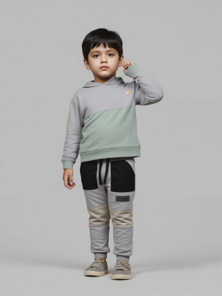 Kid's Boys Grey and Mint Casual Tracksuit