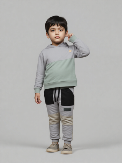 Kid's Boys Grey and Mint Casual Tracksuit