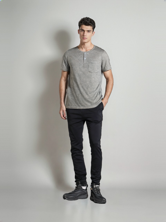Light Grey Half Sleeves Henley.