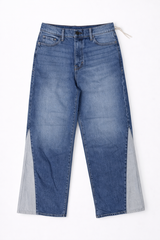 Mesh Panel Wide Leg Jeans Blue - Women's