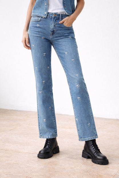 Women's Light Blue Embroidered Jeans