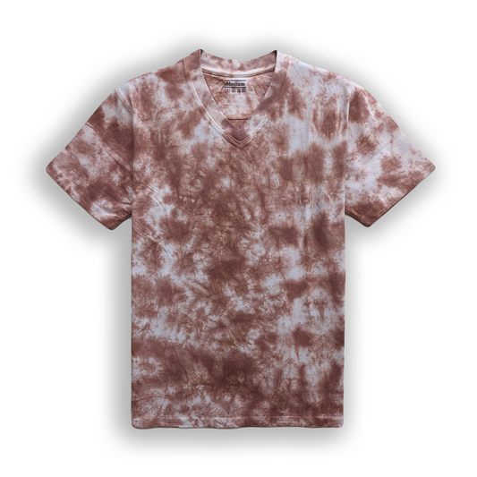 Tie-Dye V Neck T-Shirt Brown.