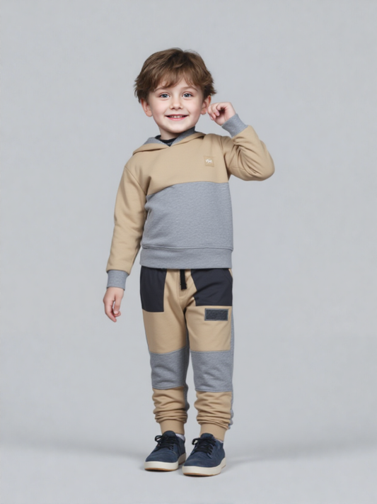 Kid's Beige & Gray Kids Tracksuit Set