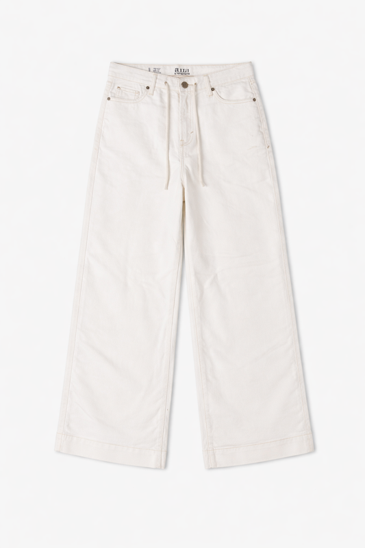 Drawstring Wide Leg Pants Cream - Women's