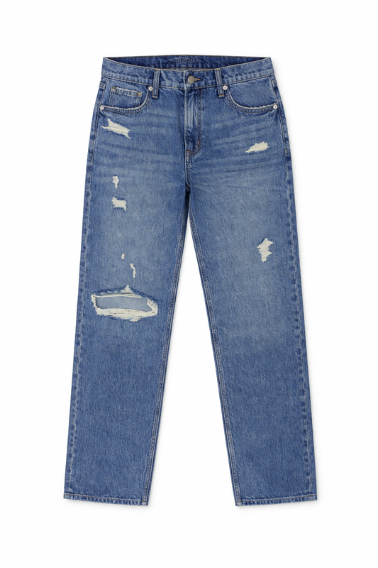Distressed Wide Leg Jeans Blue - Women's