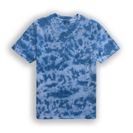 Tie-Dye V Neck T-Shirt Navy Blue.