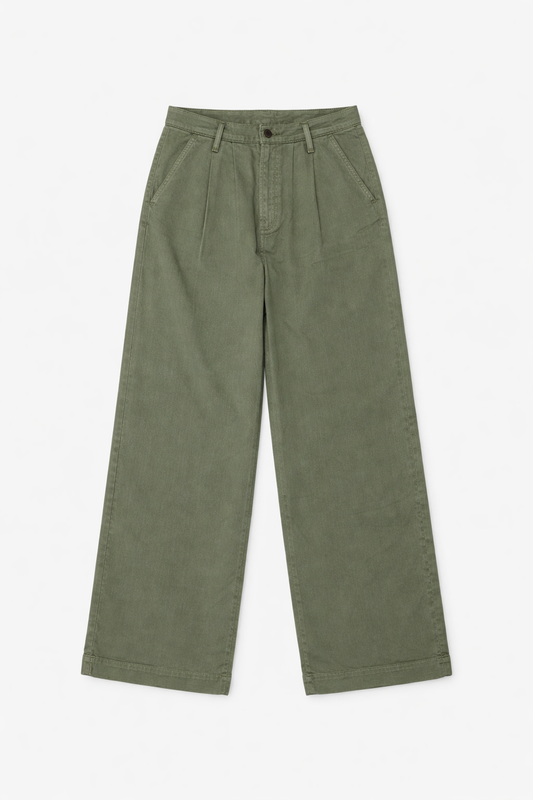 High-Waist Wide Leg Pants Green - Women's