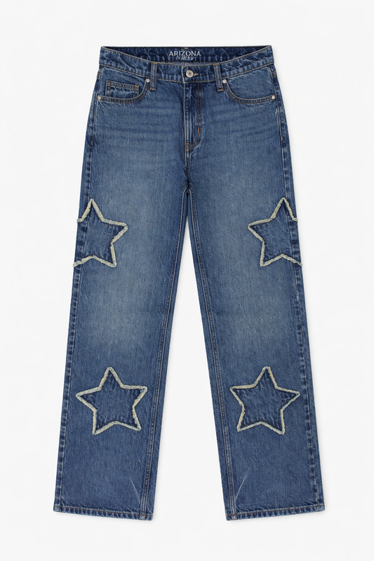 Star Patch Wide Leg Jeans Blue - Women's