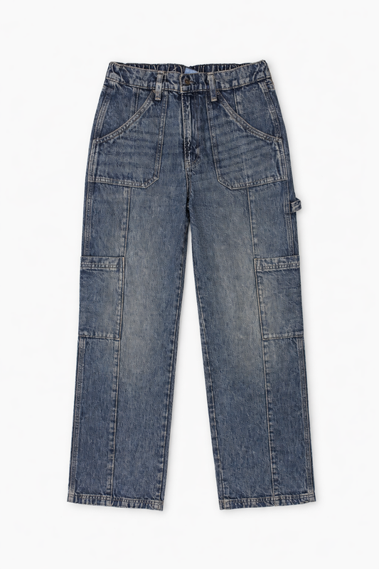 Cargo Wide Leg Jeans Blue - Women's