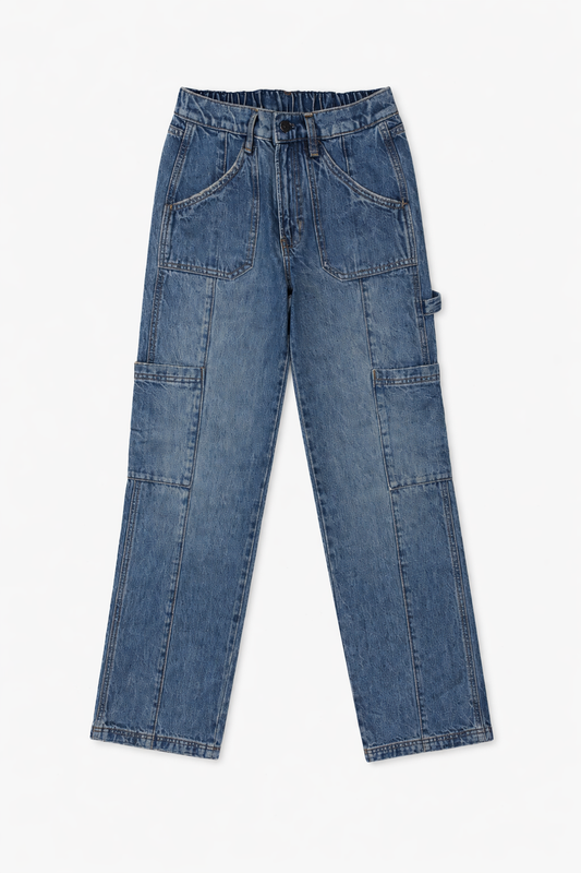 Cargo Wide Leg Jeans Blue - Women's