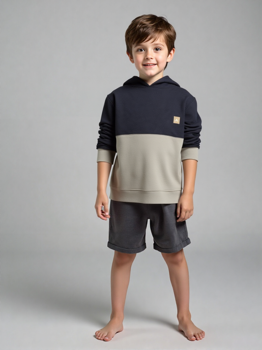 Navy & Beige Kids Hoodie Set