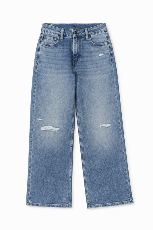 Distressed Wide Leg Jeans Blue - Women's
