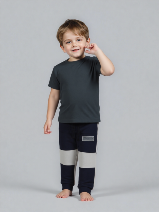 Navy & Gray Kids Trousers Set