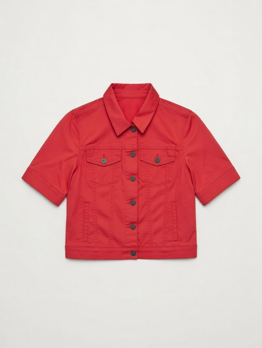 Cropped Short-Sleeve Jacket Red - Women's