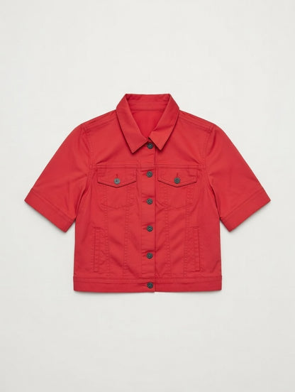 Cropped Short-Sleeve Jacket Red - Women's