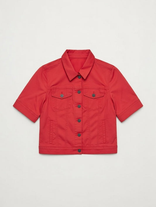 Cropped Short-Sleeve Jacket Red - Women's