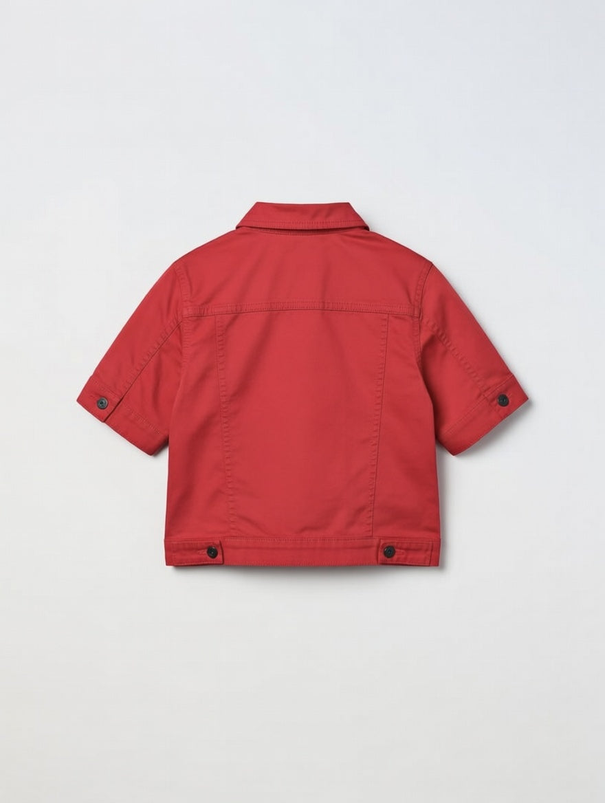 Cropped Short-Sleeve Jacket Red - Women's
