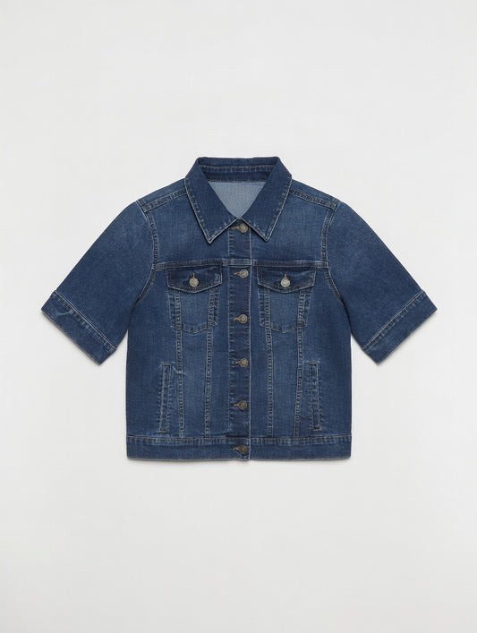 Short-Sleeve Denim Jacket Blue - Women's