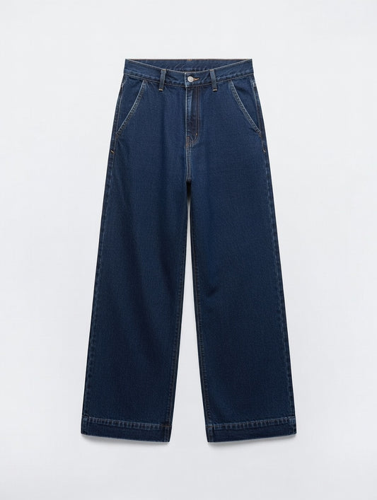 High-Waist Wide Leg Jeans Blue - Women's