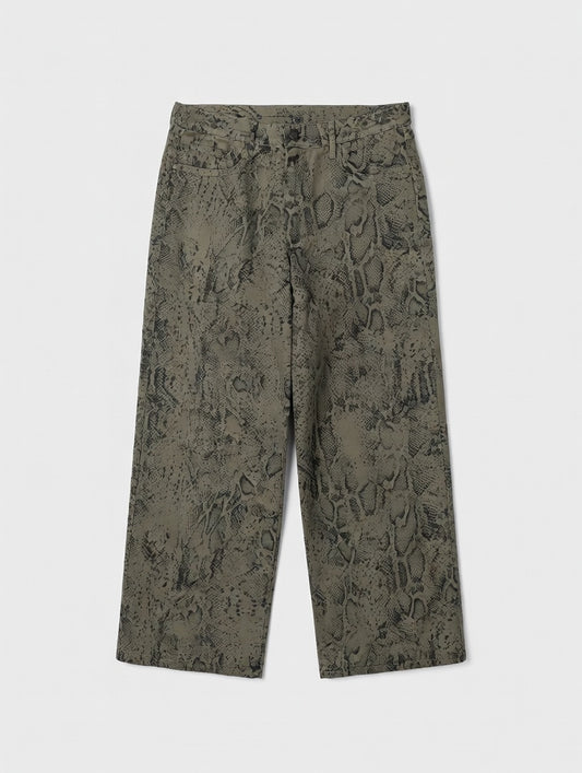 Snake Print Wide Leg Pants Green - Women's