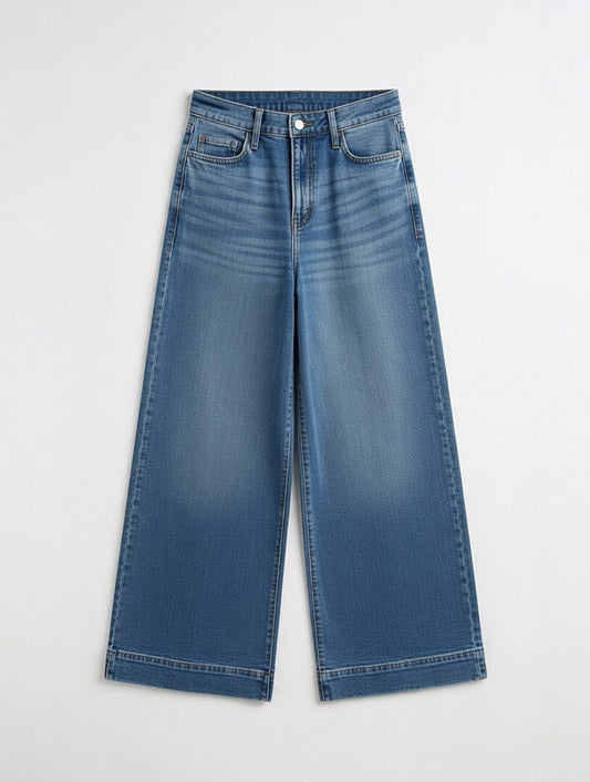 High-Waist Wide Leg Jeans Blue - Women's