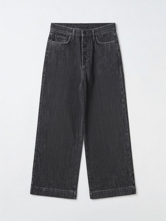 Button-Front Wide Leg Jeans Black - Women's