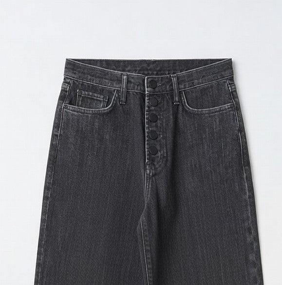 Button-Front Wide Leg Jeans Black - Women's
