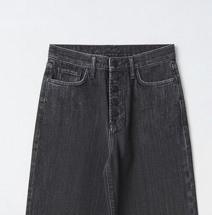 Button-Front Wide Leg Jeans Black - Women's