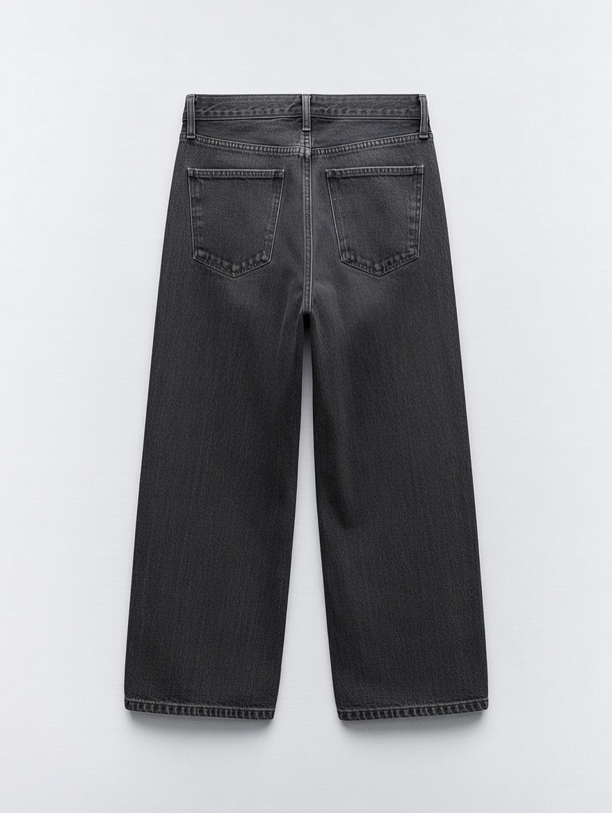 Button-Front Wide Leg Jeans Black - Women's