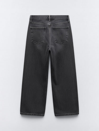 Button-Front Wide Leg Jeans Black - Women's