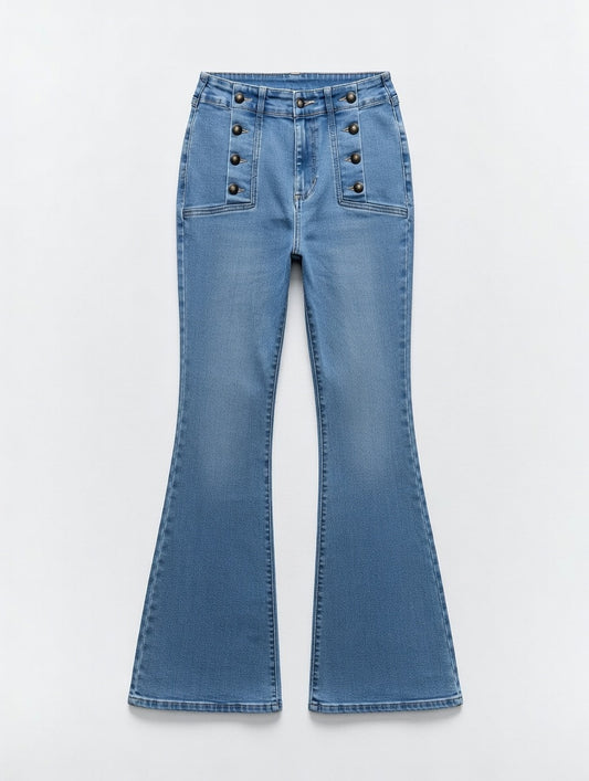 Button-Front Flare Jeans Blue - Women's