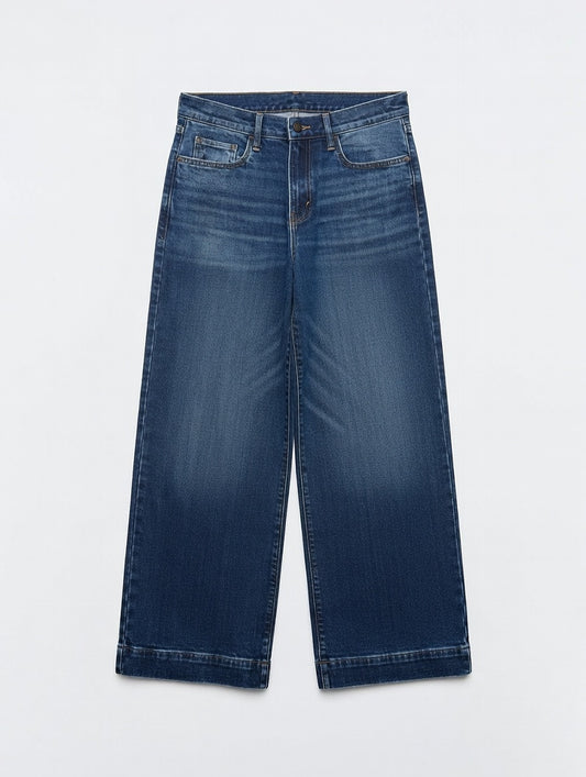 High-Waist Wide Leg Jeans Blue - Women's