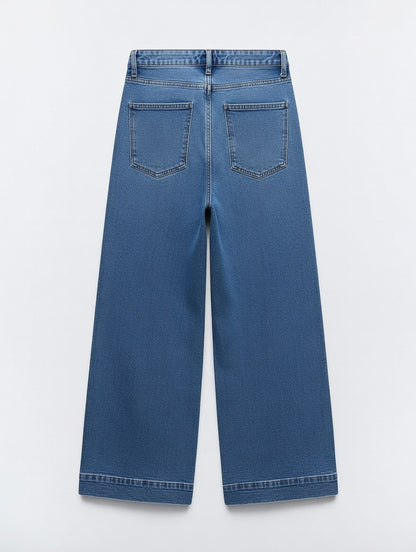 Tie-Waist Wide Leg Jeans Blue - Women's