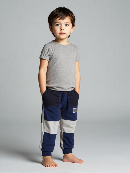 Kids Color-Block Sweatpants in Grey & Navy