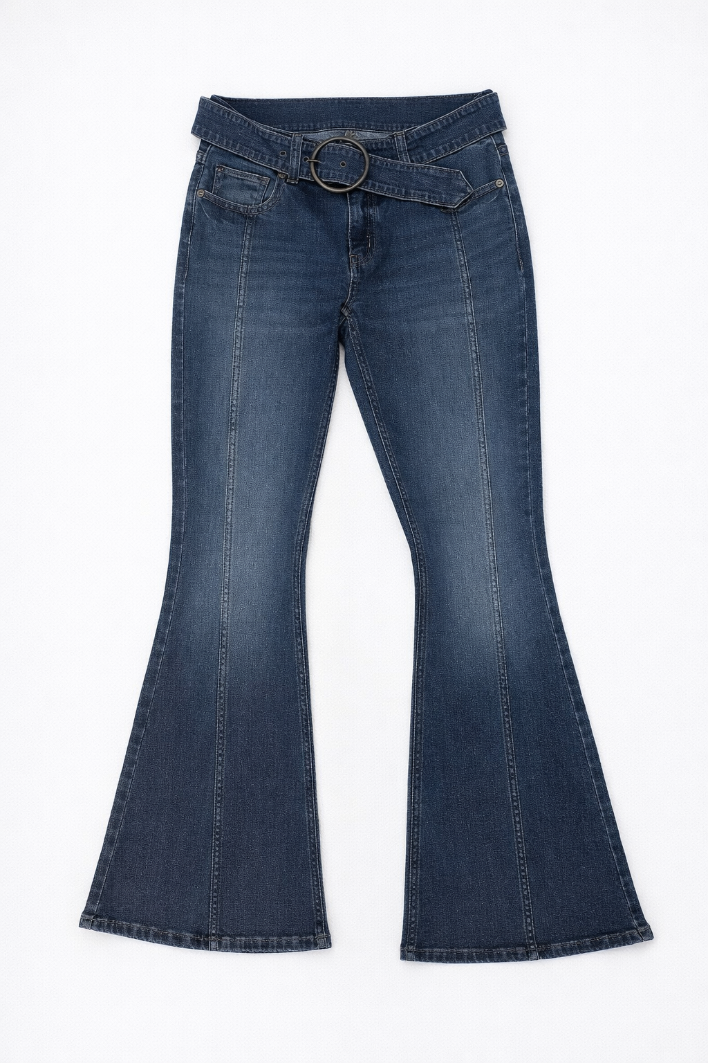 Women’s Dark Indigo Belted Flare Jeans